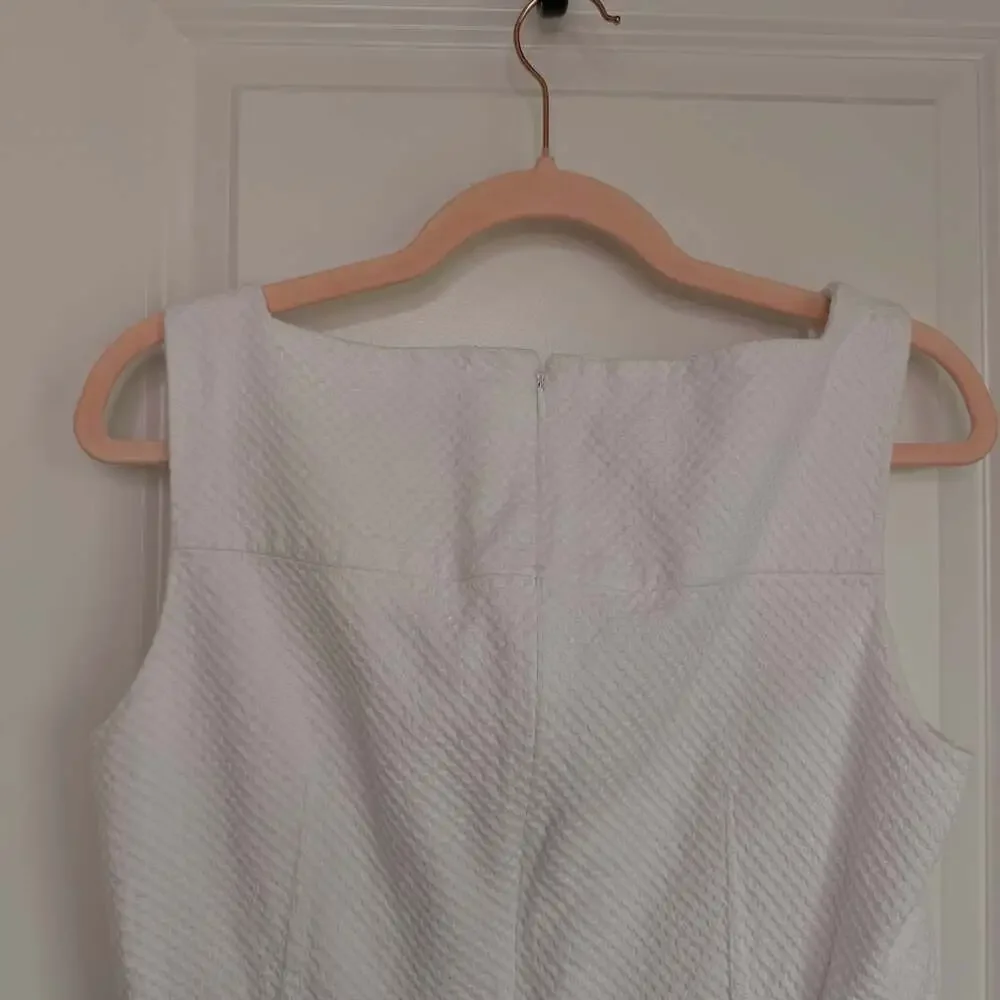 Tory Burch White Sleeveless Square Neck Textured Mini Dress Size 12
